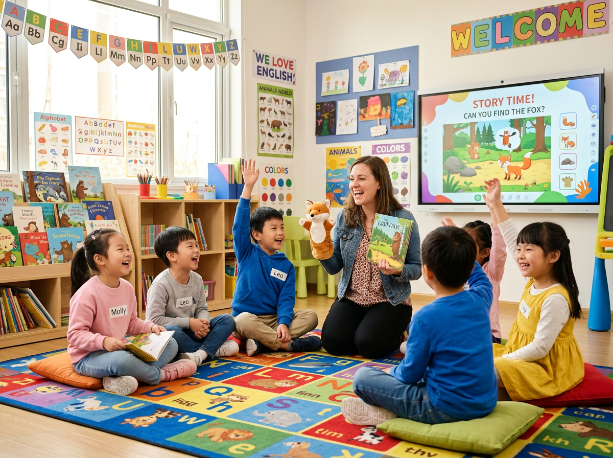 Children in an immersive English classroom